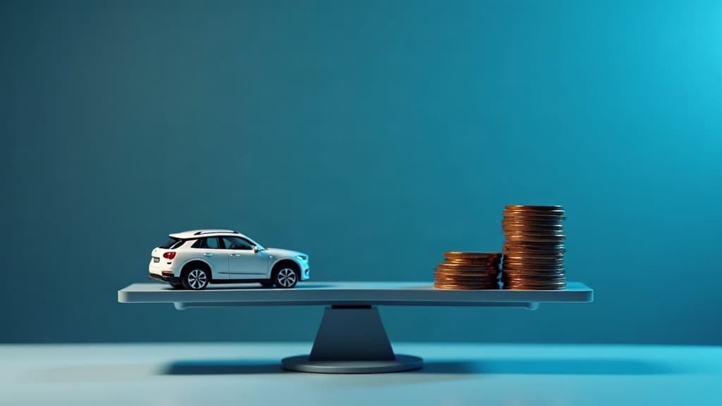 Balança com uma miniatura de carro de um lado e moedas do outro — ipva 2027 vai subir.