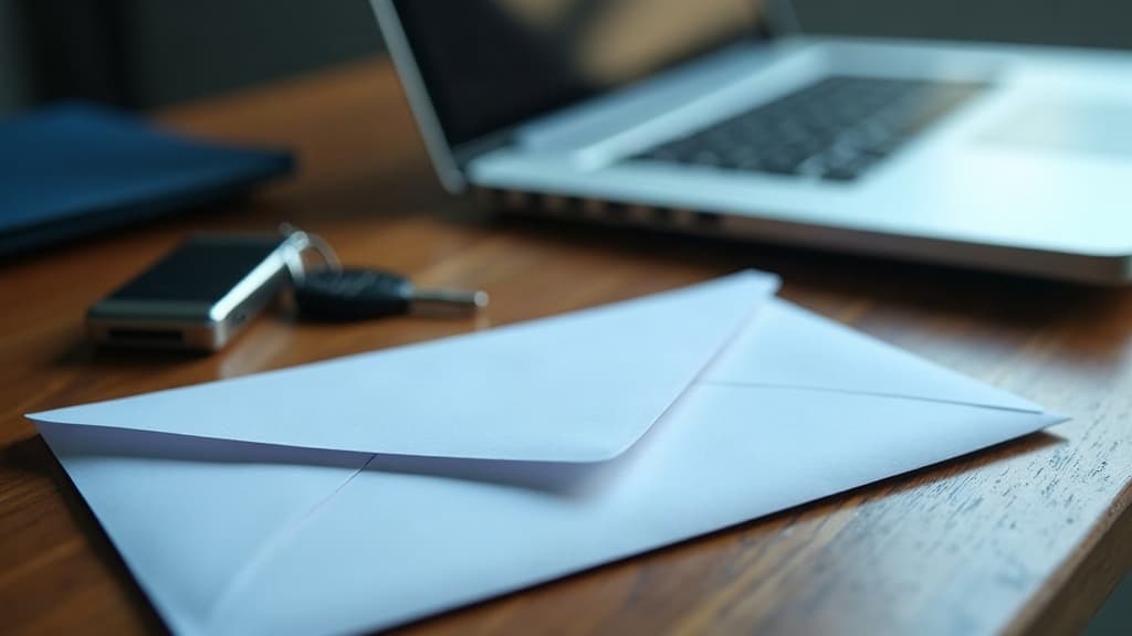 Envelope de correspondência oficial sobre uma mesa ao lado de uma chave de carro.
