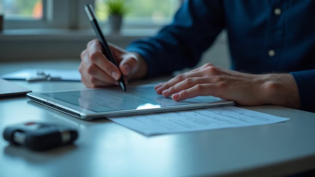 Pessoa preenchendo um formulário digital em um tablet sobre uma mesa — ATPV-e como preencher.