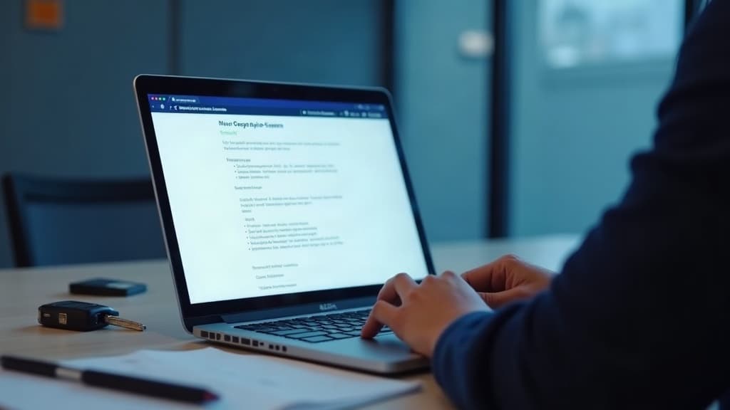 Pessoa usando um notebook para preencher um serviço online de trânsito — comunicação de venda como fazer.