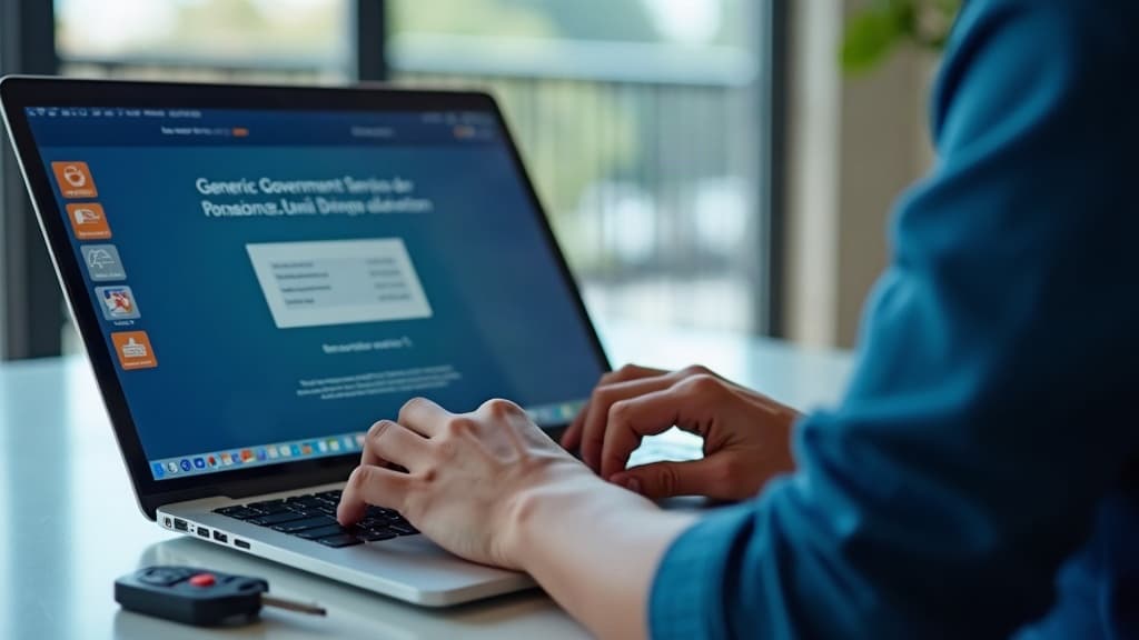 Pessoa usando um notebook para acessar um portal de serviços de trânsito.