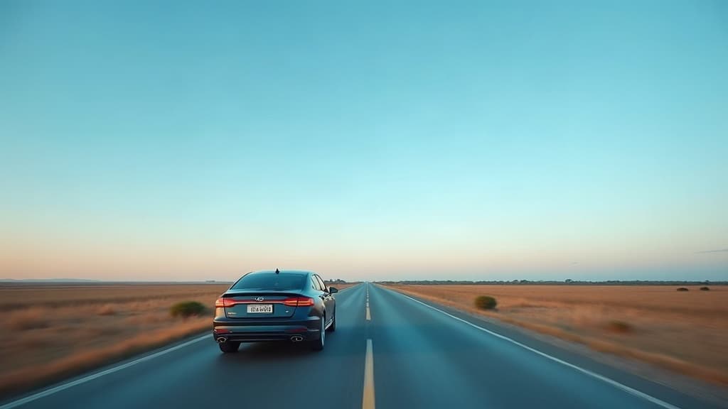 Carro numa estrada reta atravessando o cerrado — licenciamento detran go.
