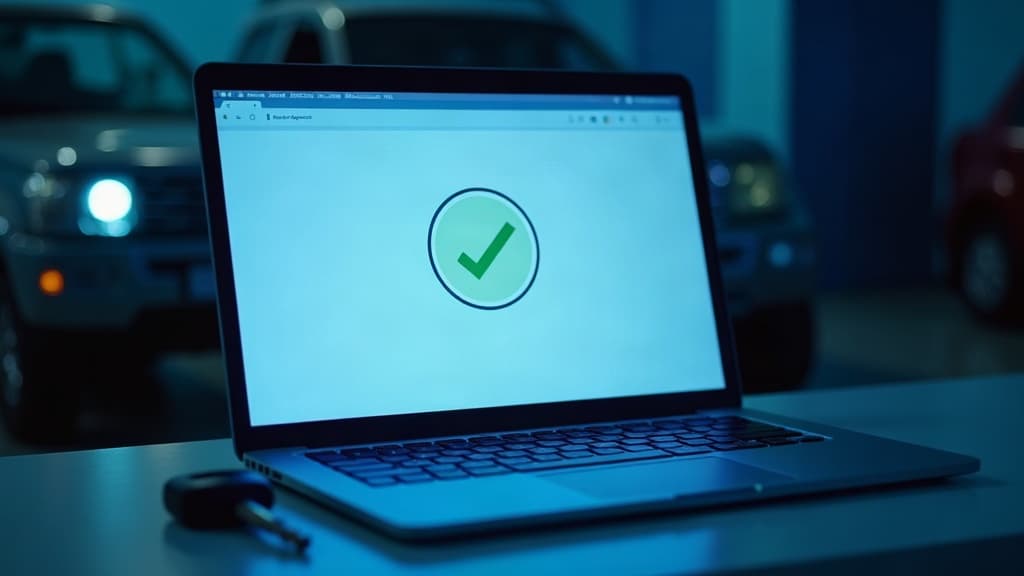 Tela de computador mostrando o resultado de uma consulta veicular com selo verde de aprovado.