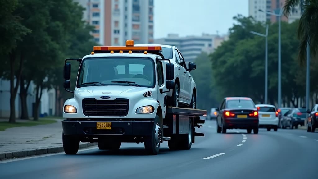 Guincho levando um carro numa rua da cidade — o que acontece se nao pagar debito do carro.