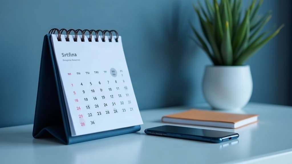Calendário e um celular mostrando uma consulta de multas sobre a mesa — quanto tempo uma multa demora para aparecer.